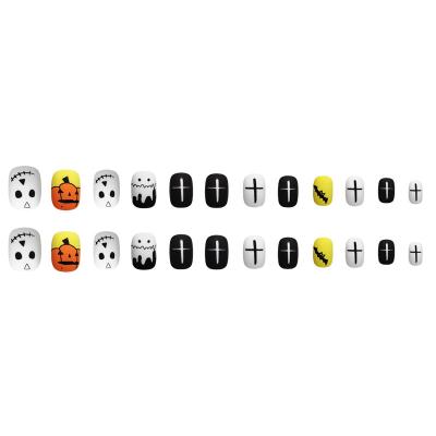 China Eco-Friendly Material Ready To Ship Square Shape Black Dazzled Cartoon Customized Short Press On Nails Halloween Acrylic 2021 for sale