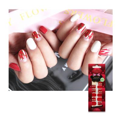 China Eco-friendly Material Ready To Ship 22piece Flower Custom Semi Cured Luxury Summer Gel Nail Sticker UV 3d Glue Set Wraps for sale