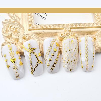 China Eco-friendly material fast shipping press on 2021 uv assorted dig gold 3d korean drop chain heart nail gel art sticker for sale