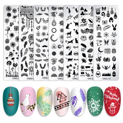 China Christmas Rectangular Blue Snowflake Print Steel Nail Art DIY Film Plate Stamping Nails Customized Nail Art Stamping Plate Flower for sale