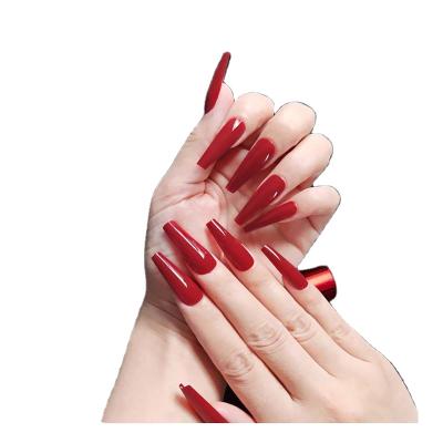 China Eco-friendly Material Press On XXL Full Cover Fashion Sequin 24pcs/box Red Fake Nail Tips Press Glue Casket Long for sale