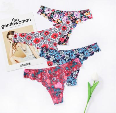 China Nice Full Printing Antibacterial Seamless Low Waist Ice Silk Women Underwear for sale