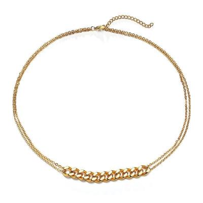 China TRENDY Double Layer Chain Fashion Temperament Collarbone Vintage Port Wind Stainless Steel Vacuum Plating Gold for sale