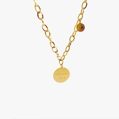 China Japanese and Korean fashion accessories stainless steel brand coin necklace clavicle chain popular gold-plated round trend CIA fashion for sale