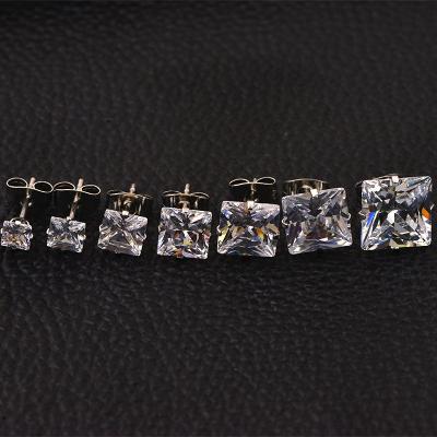 China Fashion Trendy Wholesale 316L Glitter Trendy 3mm Stainless Steel--10mm Width Square Box Shaped Zircon Clear CZ Stud Earrings for sale