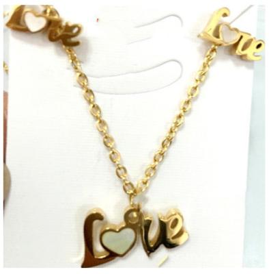 China New TRENDY Stainless Steel Gold Rose Plated Shell Love Letters Charm Pendants Necklaces Plus Earrings Jewelry Sets for sale