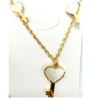 China New FASHIONABLE Stainless Steel Gold Rose Plated Heart Shell Key Charm Pendants Necklaces Plus Earrings Jewelry Sets for sale