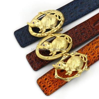 China Fashionable 18K Gold Plated OEM&ODM Acceptable Chinese Zodiac Mouse Model Casting 316L Stainless Steel Diamond Luxury Belt Buckles for sale