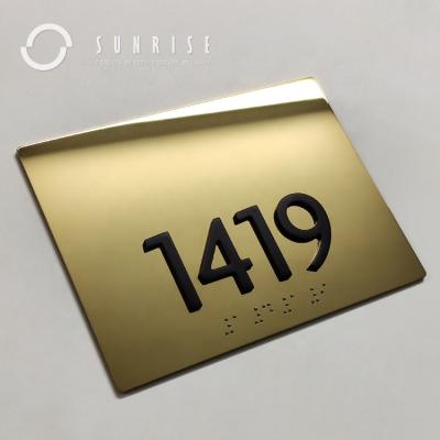 China America SUNRISE SIGN Manufacturer Custom Building Floor Braille House Numbers Metal Sign Hotel Room Brass Metal Number Sign for sale