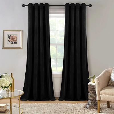 China Solid Blackout Velvet Blackout Curtains For Bedroom Living Room Window Blackout Curtain Drapes Custom Size Black Luxury Curtain for sale