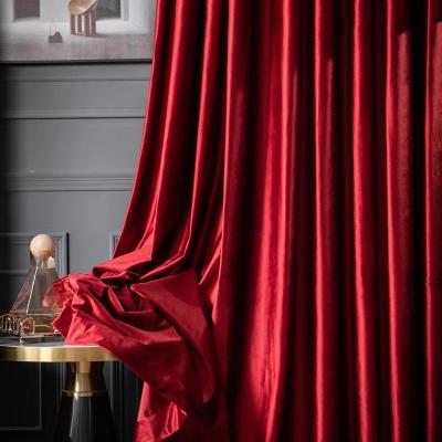 China The Nordic blackout curtain for the living room bedroom velvet blackout luxury European red solid window curtains the retro moden for sale