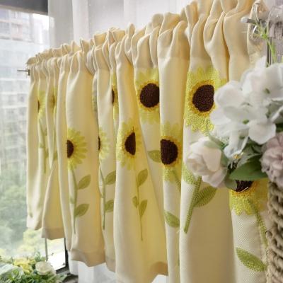 China Half blackout kitchen cabinet wardrobe blackout curtainsLinen short sunflower curtain for sale