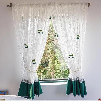 China Luxury Blackout Curtains With Drapery European Style Blue Short Curtain For Living Room Lace Linen Fringe Drapes for sale