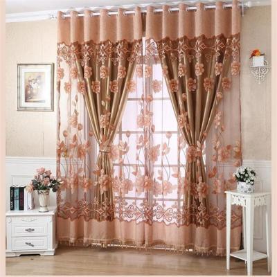 China Romantic Blackout Style Wedding Curtain For Living Room Curtains Blue Printed Polyester Double Layer Bedroom Curtains And Drapes for sale