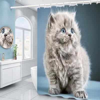 China Customized Shower Curtains 3d Printing High Quality Waterproof Viable Animal Cat Bathroom Grotesque White Curtain for sale