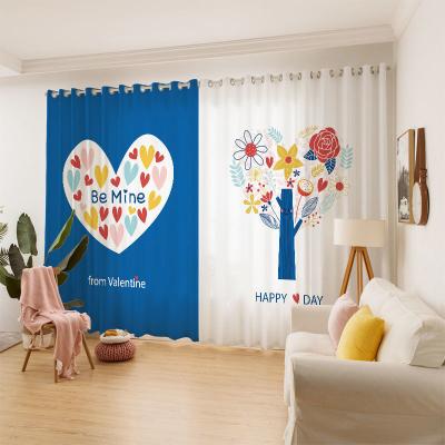 China Blue luxury designer 3d curtains pattern blackout heart digital printing curtains for living room for sale