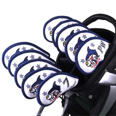 China Protect Golf Clubs White Blue Golf Club Head Covers For Magic Tape Iron for sale