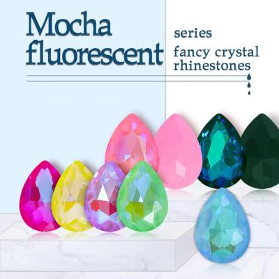 China Fluorescent Drop Crystal Stones For Diy Jewelry High Quality Colored Glass Faux Stone Mocha Pointback Drop Making Garment Decoration for sale