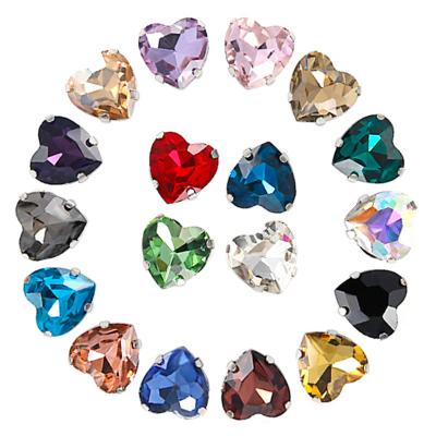 China Flatback High Quality Heart Rhinestone Claw Setting Glass Rhinestone Sew On Heart Cut Shiny Gem Stone For Garment for sale