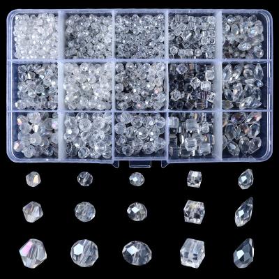 China New Arrival ab Shiny Crystal Glass Beads Flatback Kit 15 Grid Loose Glass Beads For Diy Jewelry Bracelet Necklace for sale