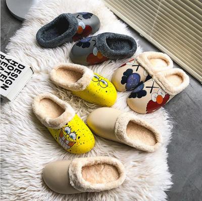 China 2021 winter thermal warm waterproof closed toe printed garden clogs men and women clogs fashion wool clogs fur slippers for sale