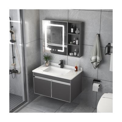 China Modern Simple Smart Dark Gray Large Size Stainless Steel Combination Toilet Sink Bathroom Cabinet for sale