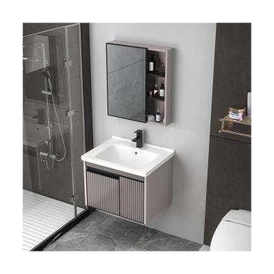 China Modern Khaki Wash Face Sink Combination Gargle Step Contracted Waterproof Stainless Steel Toilet Bathroom Cabinet for sale