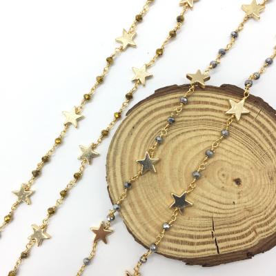 China Latest Trendy Wholesale Fashion Rosary Chain Roll Star Shape Hemattite Beads Chains Handmade Copper Chain for sale