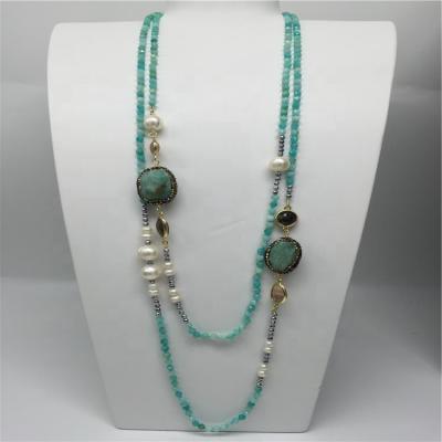 China New fashionable wholesale high quality beaded long necklace, long necklace for women, natural stone necklace for sale