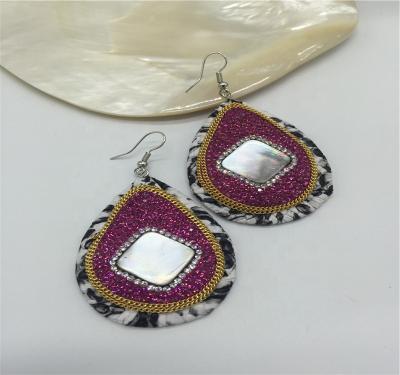 China New Design Most Popular BOHEMIA Oval Shape Women's Drop Earring Leather Jewelry for sale