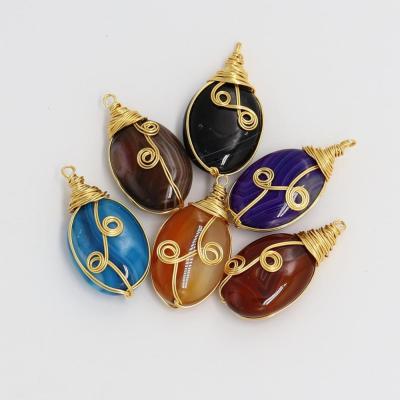 China 2020 Wholesale FASHIONABLE Newest Design Agate Gold Plating Wrap Wire Pendant for sale