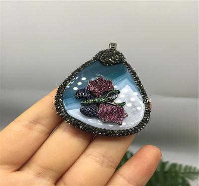 China FASHIONABLE Factory Directly Sell Agate Stone Gemstone Micro Pave Pendant Jewelry for sale