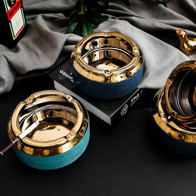 China Used For Custom Logo Smoking Car Luxury Ceramic Cigar Ash Tray Ash Tray Gold Rhinestone Cigarette Weed Cool Windproof Stand Cigar Ashtray for sale