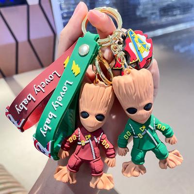 China New Design Metal Action Number Guardians Super Cute Miniature Baby Groot Keychains TCXW041006 for sale