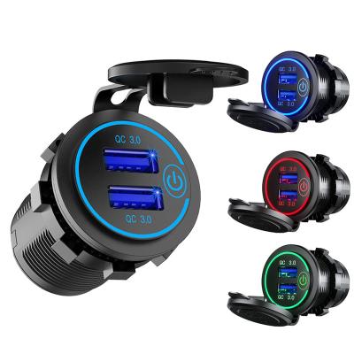 China QC 3.0 Quick Charger ROXGOCT QC3.0 Bus Type C USB Fast Charge 3.0 Car Charger Plug With LED Light for sale