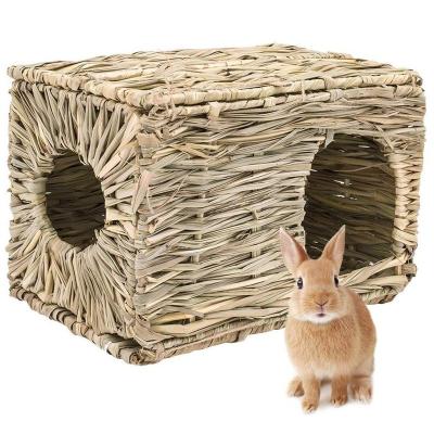 China Sustainable Guinea Pig Toy Hut Natural Grass Straw Small Animal Foldable Rabbit House for sale