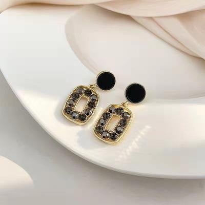 China New CLASSIC silver S925 needle diamond advanced female Korean square earrings gray geometric earrings retro for sale