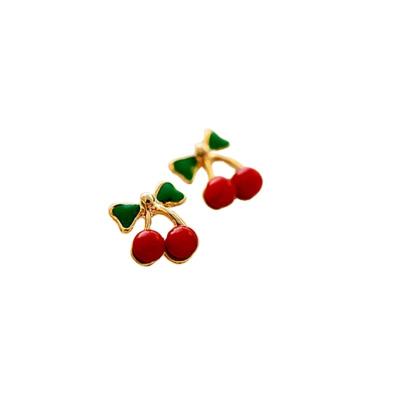 China Fresh Sweet Red Cherry Stud Earrings Cute Fruit Fashion Cute Enamel Earrings For Women Jewelry for sale