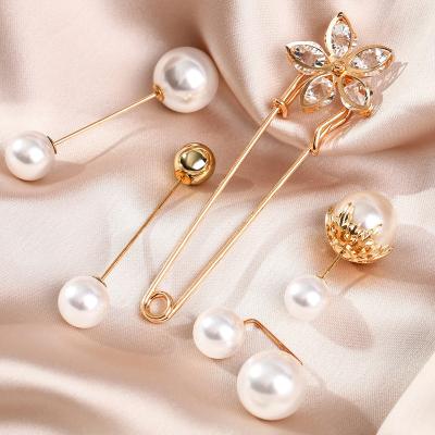 China Fashion Headwear Pearl Clip Pins Silk Scarves Neck Brooch Pins Safe Muslim Shawl Hijab Accessories Pin for sale