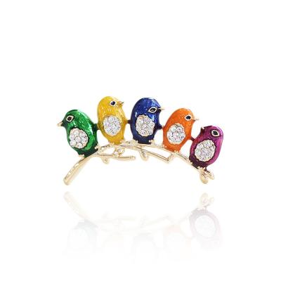 China YANYI ALLOY Cute Colorful Enamel Bird Brooch Cartoon Rhinestone Gift Cloth Accessories for sale