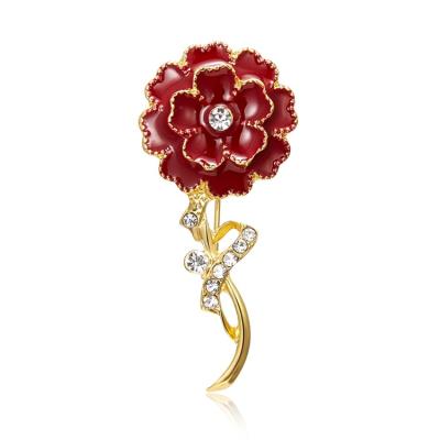 China ALLOY Fashion Collar Pins Enamel Carnation Flower Brooches Red Wedding Pin For Women Gift for sale