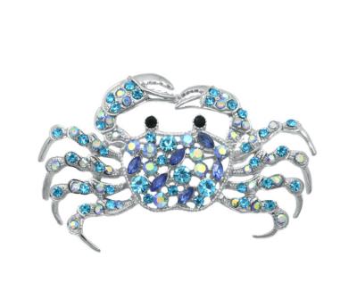 China ALLOY Fashion Crab Pattern Blue Color Crystal Silvertone Plating Customized Sea Theme Brooches Pins for sale