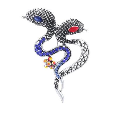 China Retro Western Silver Double Headed Animal Snake Brooch Fashion Designer Brooch Party Costume Accessories Luxury Custom Brooch for sale