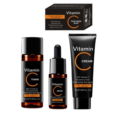 China OEM Vitamin C Complete Facial Care Kit Anti-Aging Set With Face Cream Serum And OEM Dark Spots Whitening for sale