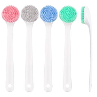 China Custom Soft Long Handle Shower Brush Massage Silicone Bath Body Brush With Long Handle for sale