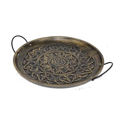 China Mordern Rattan Table Top Other Home Decor Wood Serving Round Black Coffee Tray for sale