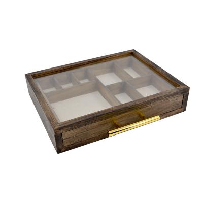 China Glass Recyclable Custom Soft Wooden Display Dispenser Rectangle Gift Jewelry Drawer Wooden Box for sale