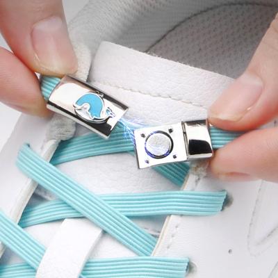 China Flat Lazy Magnetic Metal Quick No Tie Elastic Shoe Lace Lock Shoe Laces for sale