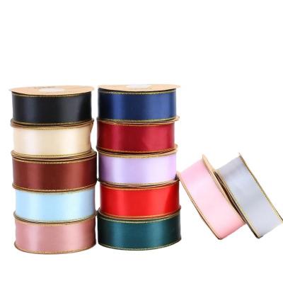 China 4cm Viable High Quality Double Face Gold Border Gift Wrapping Flower Binding Wedding Accessories Headdress Cake Box Wrapping Ribbon for sale