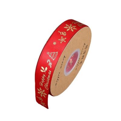 China Hot Wholesale Viable Wrapping Christmas Amazon Printing Christmas Bow Cake Border Ribbon Golden Jacquard Ribbon for sale